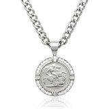 1913 Sovereign Pendant with Diamonds & Cuban Link Chain - Silver Rhodium Plated Tarnish-Proof