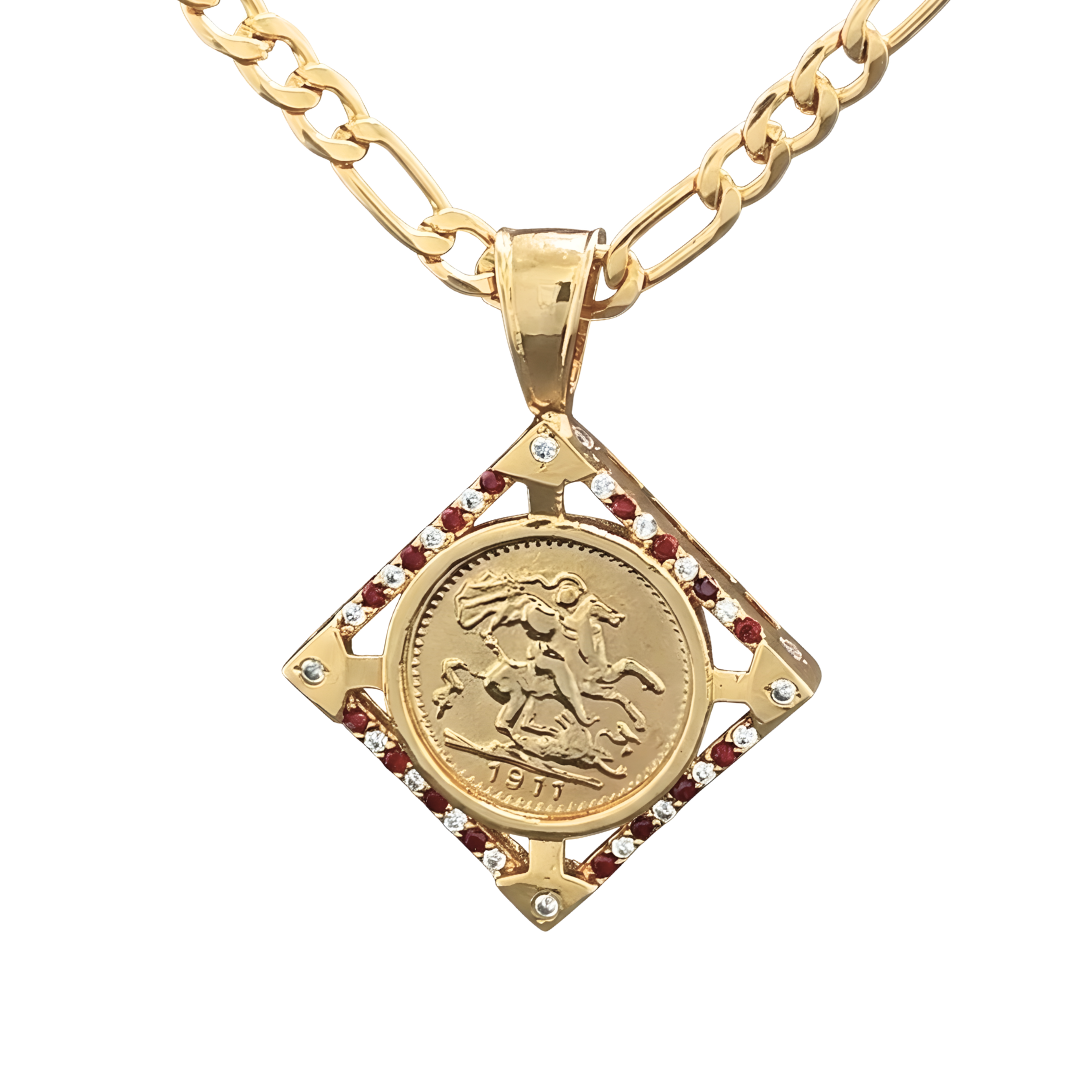 18K Gold Filled Square Sovereign Pendant Necklace