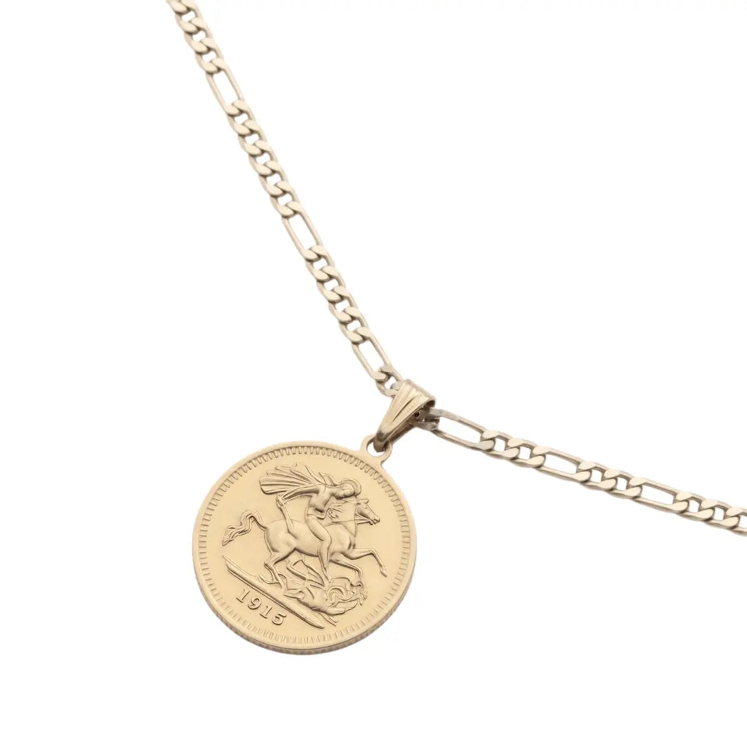 18K Gold Filled 1918 Sovereign Coin Pendant Necklace (60cm Figaro Chain) – Tarnish-Proof Luxury Statement Jewelry