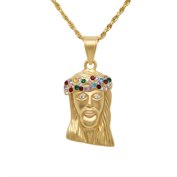 18K Rose Golf Filled Jesus Pendant Necklace