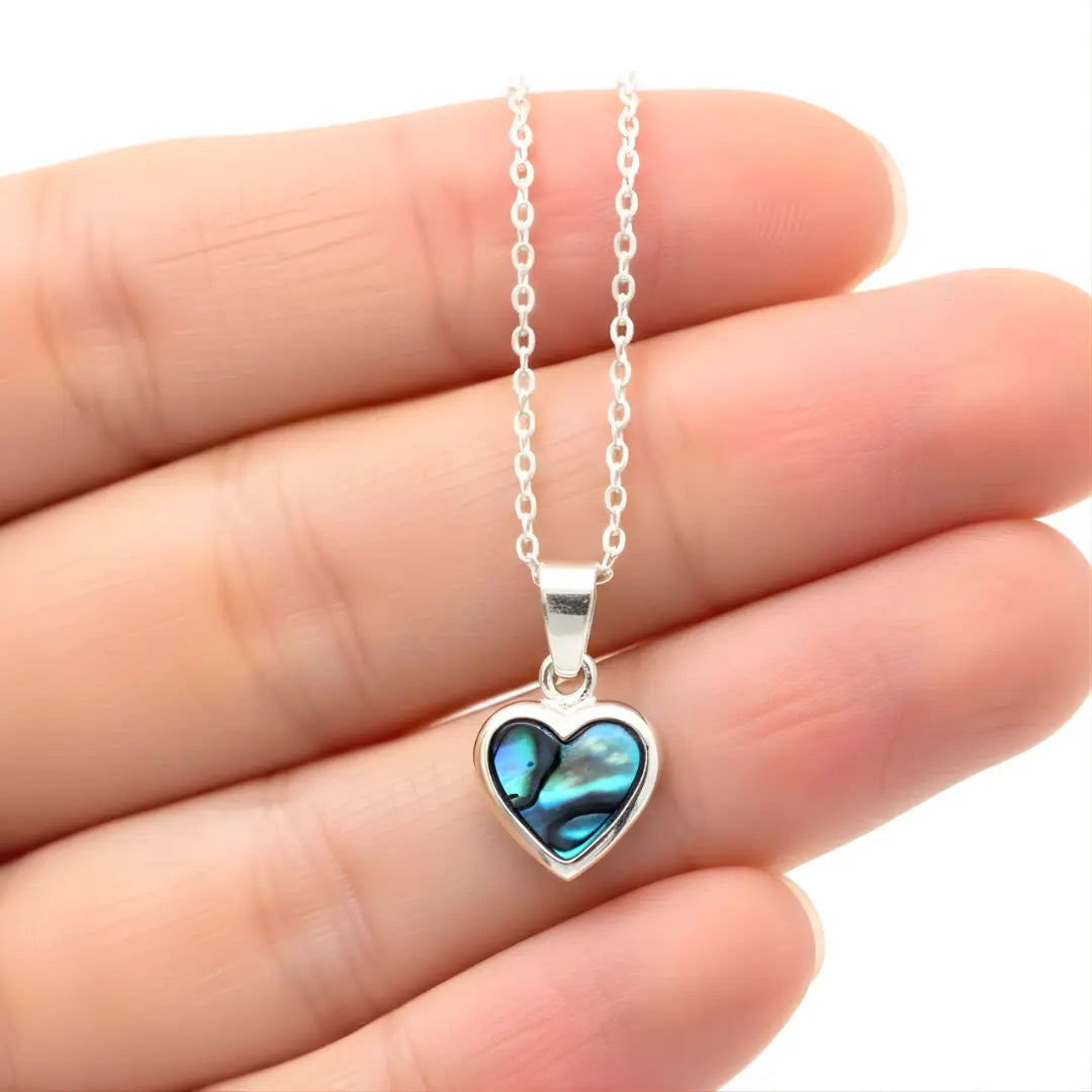 Silver Paua Shell Heart Pendant Necklace.