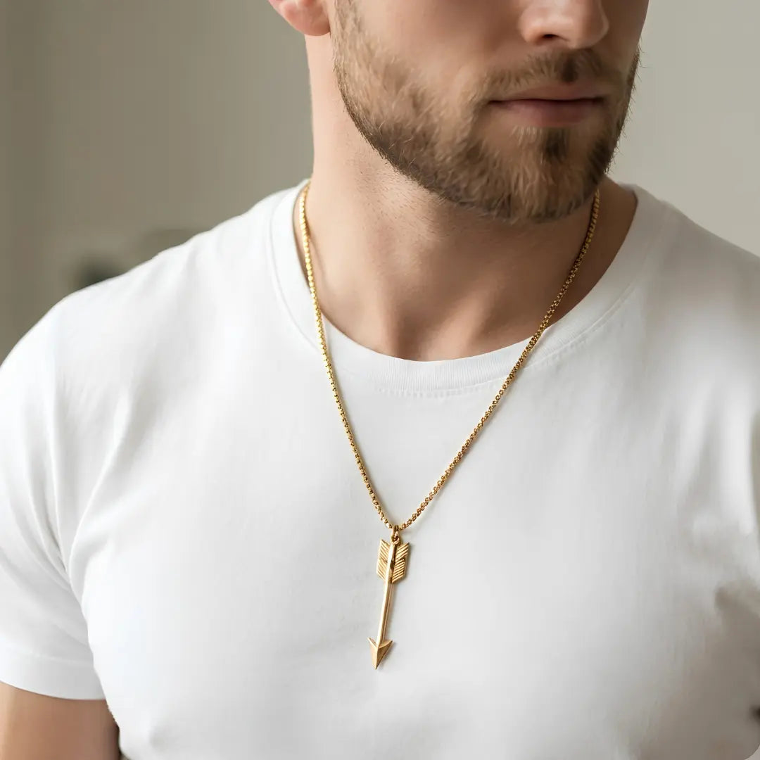 Gold & Silver Tone Arrow Pendant Necklace (58cm Box Chain) – Modern Statement Jewelry