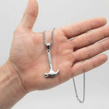 Claw Hammer Pendant Necklace with Silver Box Chain (58cm) – Rugged Industrial Statement Jewelry