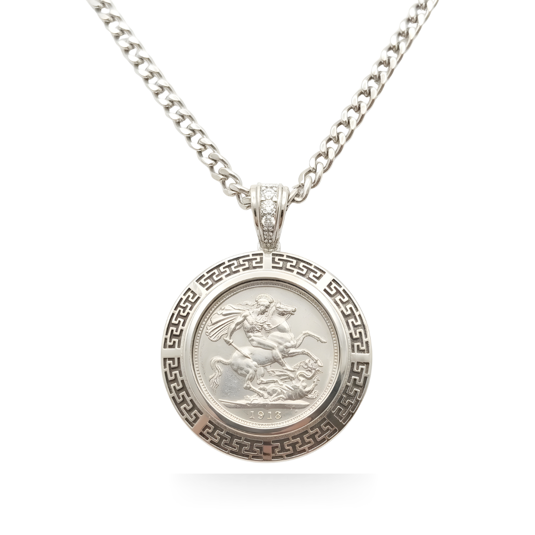 Silver  Full Sovereign Pendant Necklace – 1913 Coin
