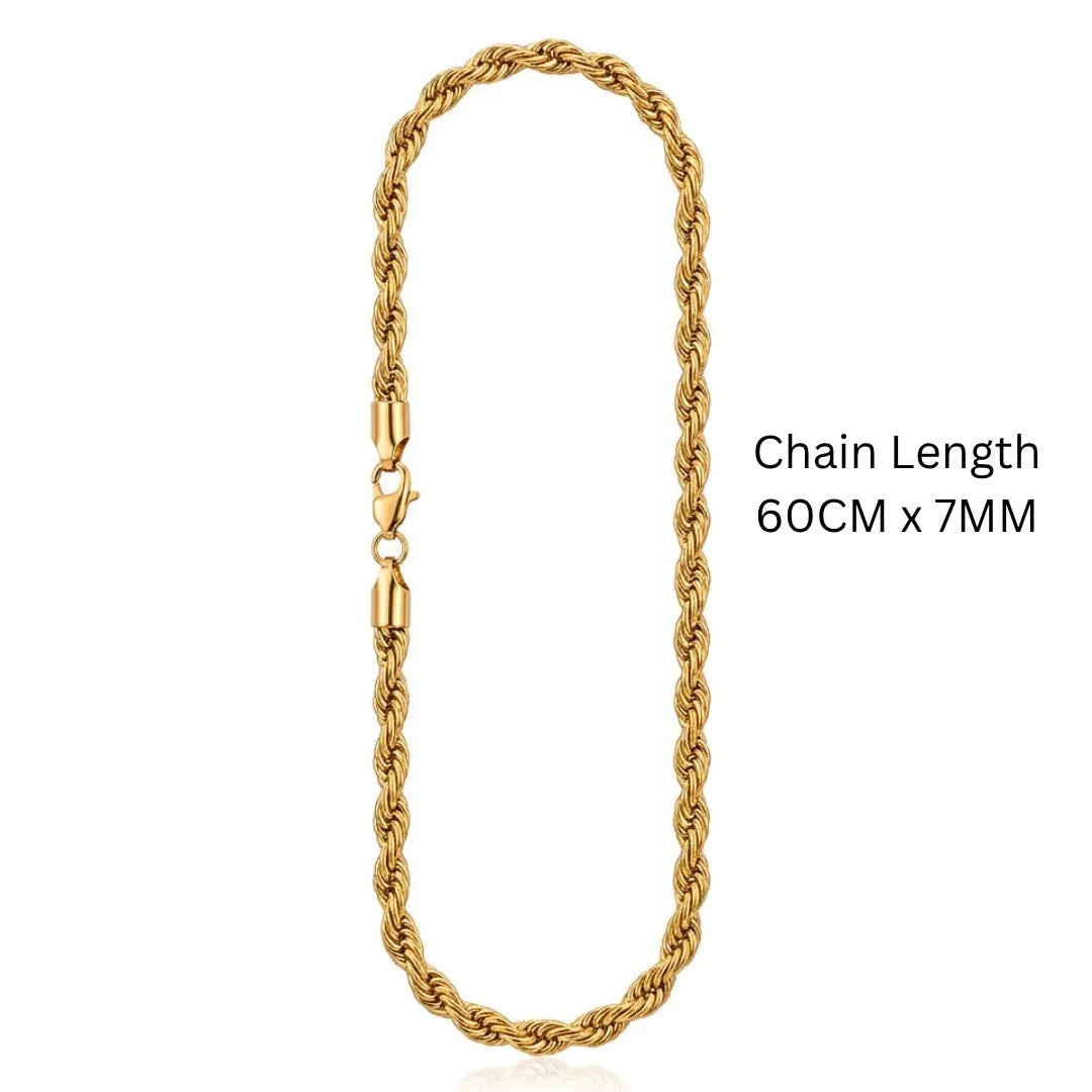 60CM x 7MM 18K Gold Filled Rope Chain Necklace | Tarnish-Proof Unisex Jewelry