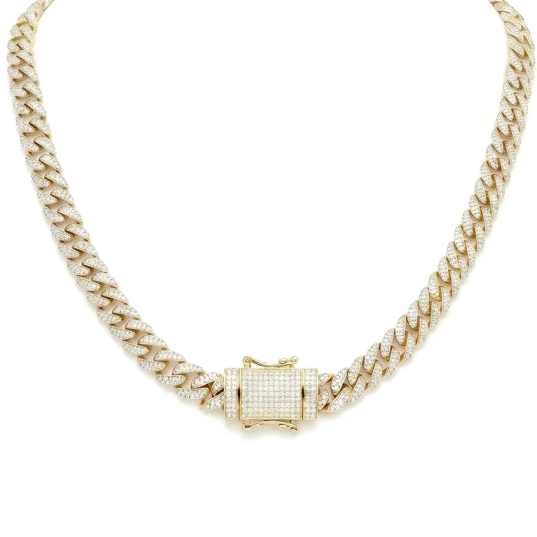 18K Gold Filled Iced-Out Cuban Link Chain Necklace (12mm x 45cm) – Pavé Diamond-Style Luxury Jewelry