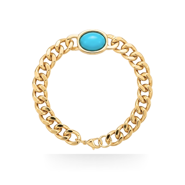18K Gold Filled Curb Cuban Link Turquois  Bracelet