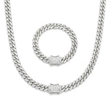 Silver Iced-Out Cuban Link Chain & Bracelet Set (12mm x 40cm Necklace) – Pavé Diamond-Style Luxury Jewelry