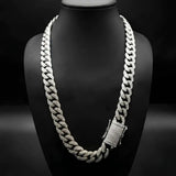 Silver Iced-Out Cuban Link Chain Necklace (12mm x 60cm) – Pavé Diamond-Style Luxury Jewelry