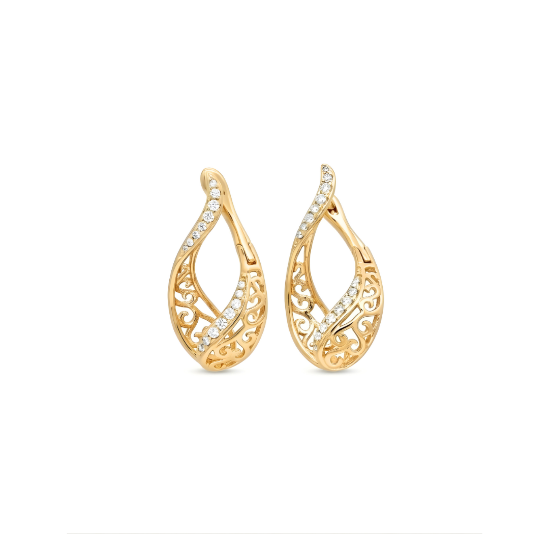 18K Gold Filled Egyptian Pattern Huggie Earrings with Cubic Zirconia