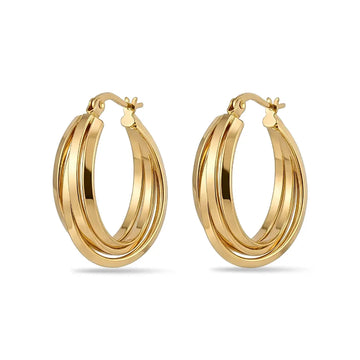 Hawaiian 14K Gold Filled Triple Strand Hoop Earrings – Tarnish-Proof 25mm