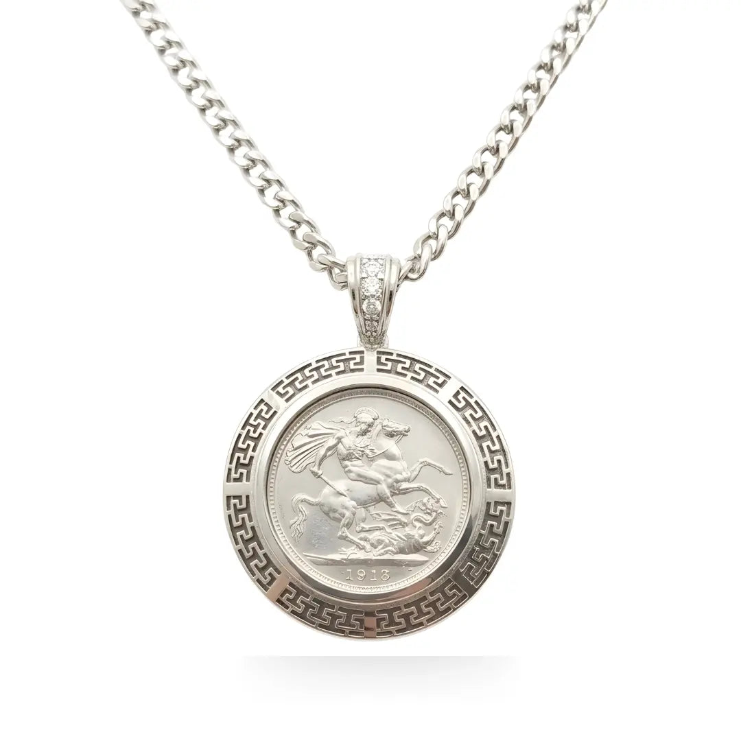 Silver Full Sovereign Pendant Necklace
