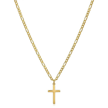 60CM x 4MM 14K Gold Filled Figaro Chain Cross Necklace | Waterproof Tarnish Proof Crucifix Pendant for Men & Women