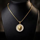 65CM x 3MM 18K Gold Filled Lion Head Medallion Pendant Necklace with Iced Crystal Halo &  Box Chain – Tarnish-Proof Statement Jewelry
