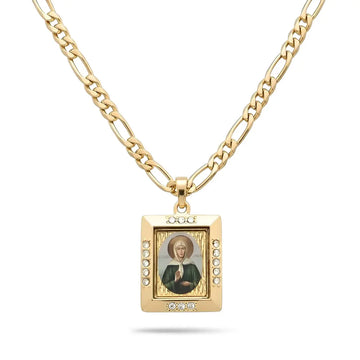 54cm + 5cm Extension 14k Gold Filled Unisex Saint Jude Medallion Icon Pendant with 4mm Figaro Chain - Tarnish Proof