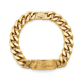 22CM x 14MM Unisex Solid 18K Yellow Gold Engraved Cuban Link ID Bracelet