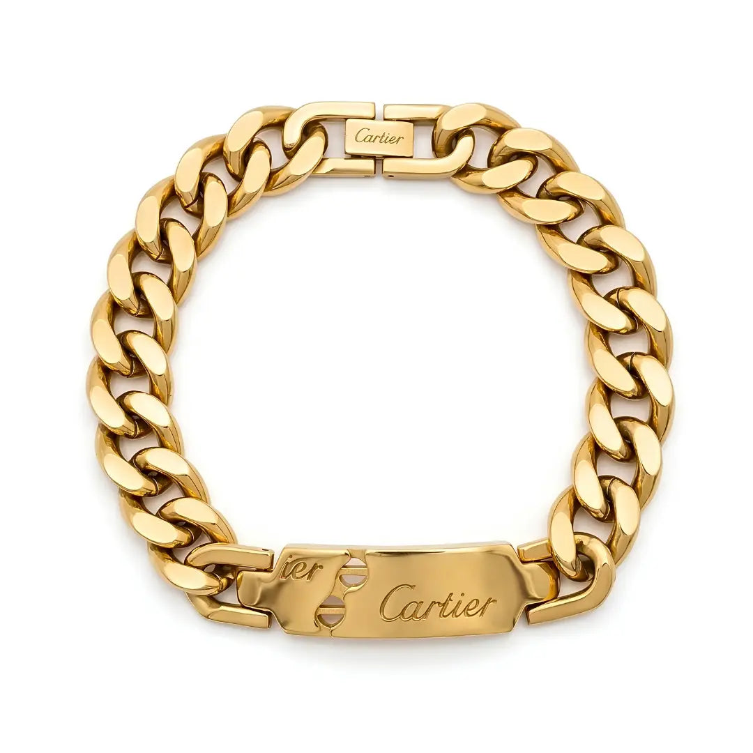 22CM x 14MM Unisex Solid 18K Yellow Gold Engraved Cuban Link ID Bracelet