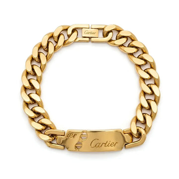 22CM x 14MM Unisex Solid 18K Yellow Gold Engraved Cuban Link ID Bracelet