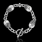 23CM x 14MM Silver Stainless Steel Tribal Mask Toggle Bracelet - Tarnish-Proof Statement Jewelry
