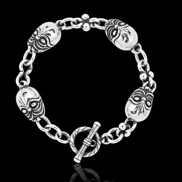 23CM x 14MM Silver Stainless Steel Tribal Mask Toggle Bracelet - Tarnish-Proof Statement Jewelry