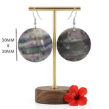 30MM Hawaiian Round Iridescent Abalone Shell Drop Earrings with Silver Hooks