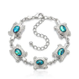 22CM Adjustable Hawaiian Silver Sea Turtle Abalone Shell 5-Charm Bracelet
