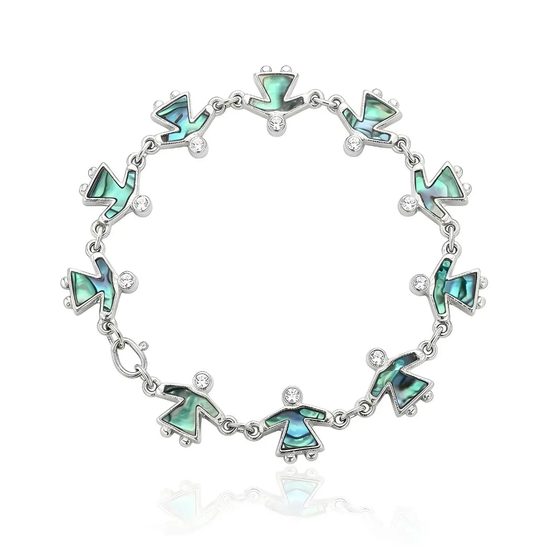 22CM Hawaiian Sterling Silver Abalone Shell Angel Charm Bracelet – Tarnish-Proof Inlay Link Chain
