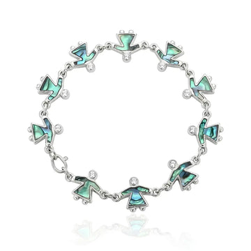 22CM Hawaiian Sterling Silver Abalone Shell Angel Charm Bracelet – Tarnish-Proof Inlay Link Chain