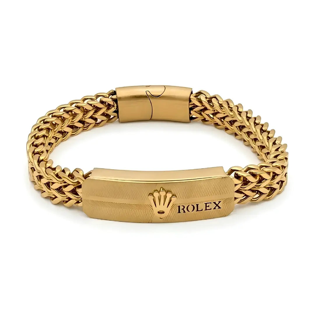 21CM x 12MM Men's 18k Gold Plated Stainless Steel Franco Mesh ID Plate Bracelet (Tarnish Proof)