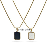 48CM 18K Gold Filled Double Sided Onyx & Mother of Pearl Reversible Rectangular Pendant Necklace | Tarnish Proof Gold Snake Chain