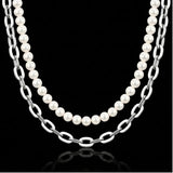 Men's Layered Pearl & Silver Paperclip Chain Necklace Set | Modern Unisex Jewelry