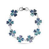 19CM Hawaiian Silver Abalone Shell Four-Leaf Clover 8-Charm Link Bracelet