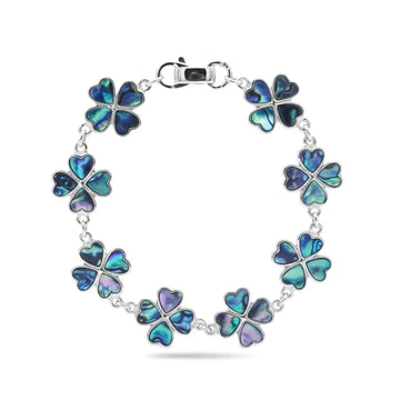 19CM Hawaiian Silver Abalone Shell Four-Leaf Clover 8-Charm Link Bracelet