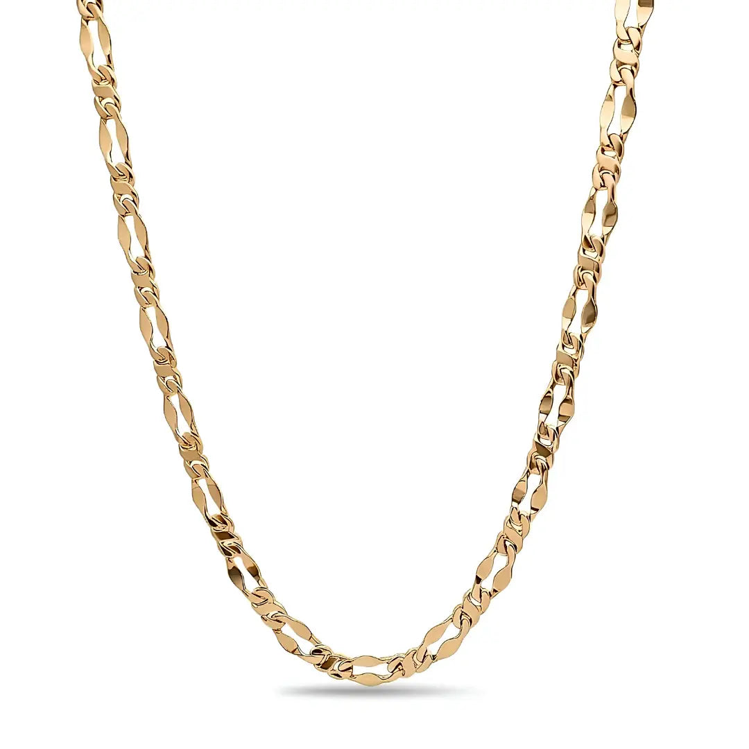 60CM x 12MM 18K Gold-Filled Figaro Chain Necklace –  Flat Link Unisex Heavy Duty Tarnish-Proof Chain