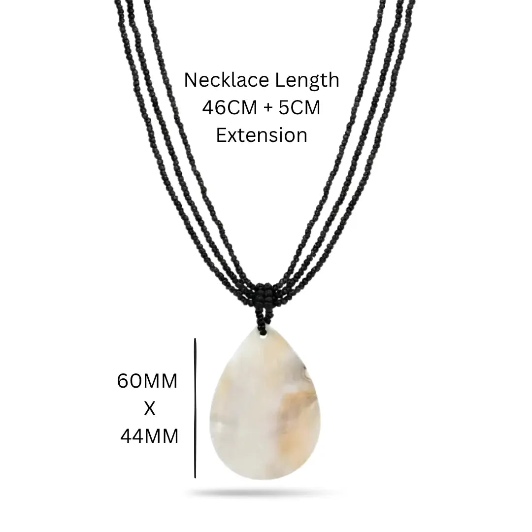 46CM +5CM Extension Multi-Strand Black Beaded Necklace with Teardrop Shell Pendant
