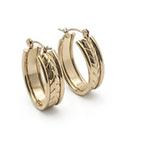 14K Gold Filled Hawaiian Chevron Carved Oval Hoop Earrings | Tarnish-Proof