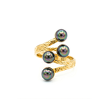 14K Gold Filled Adjustable Hawaiian Rainbow Black Pearl Ring – Multi-Pearl Bypass Statement Ring