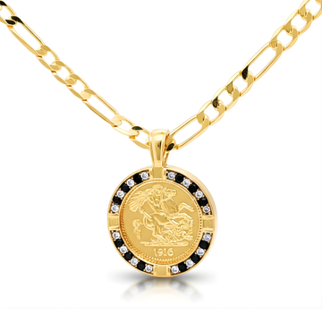 18K Gold Filled Sovereign Coin Medallion Necklace – Figaro Chain Vintage Pendant for Men & Women