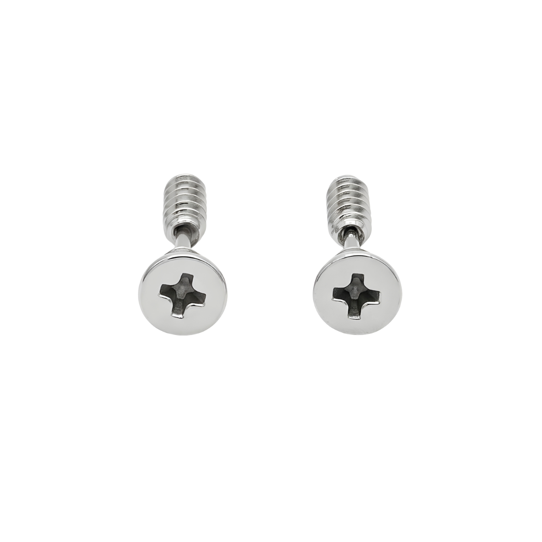 Men’s Silver Screw Design Stud Earrings 18mm
