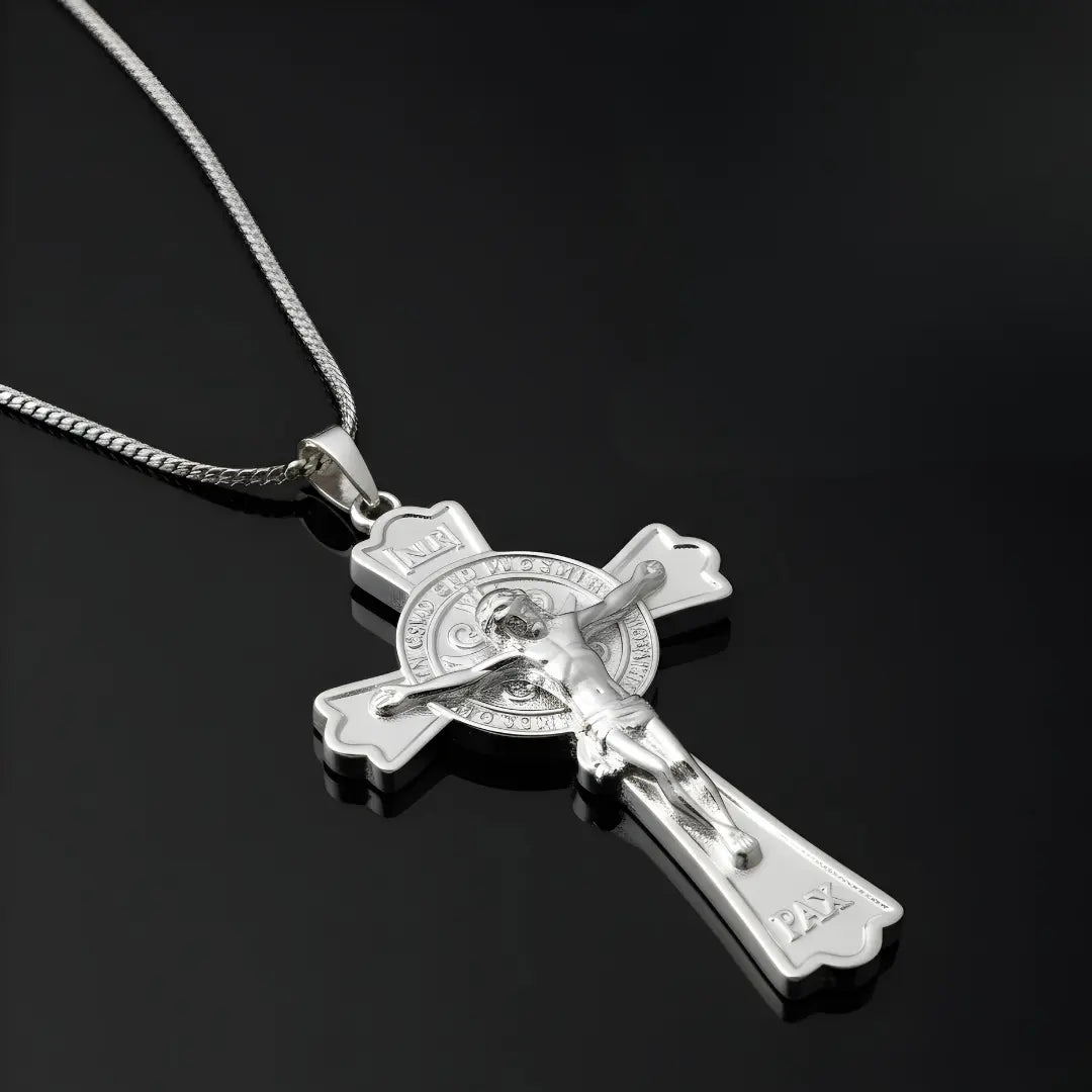 Silver Jesus Crucifixion Cross Necklace