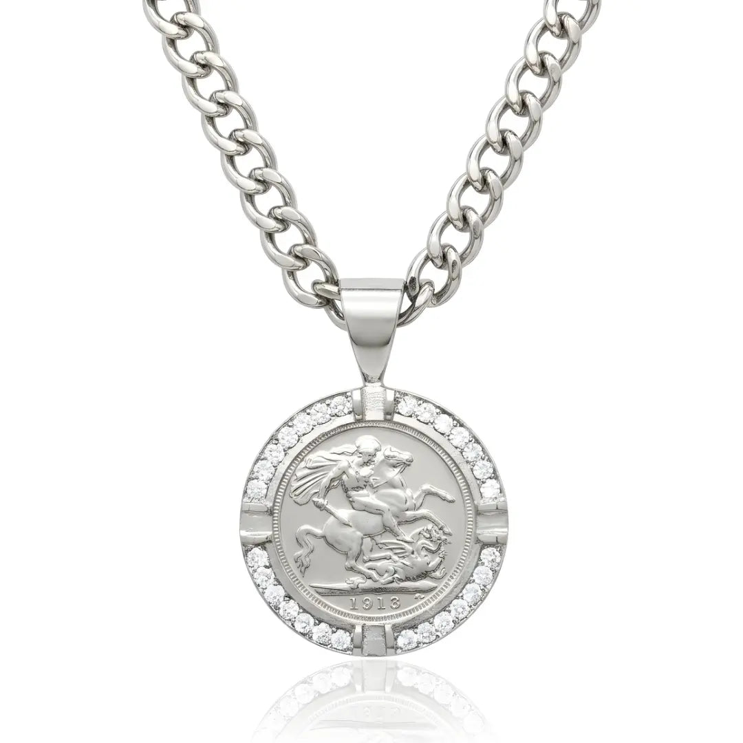 Silver Pendant Necklace with Diamonds