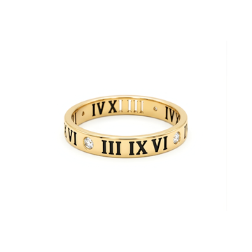 18K Gold Filled Roman Numeral Band Ring with Cubic Zirconia Diamonds