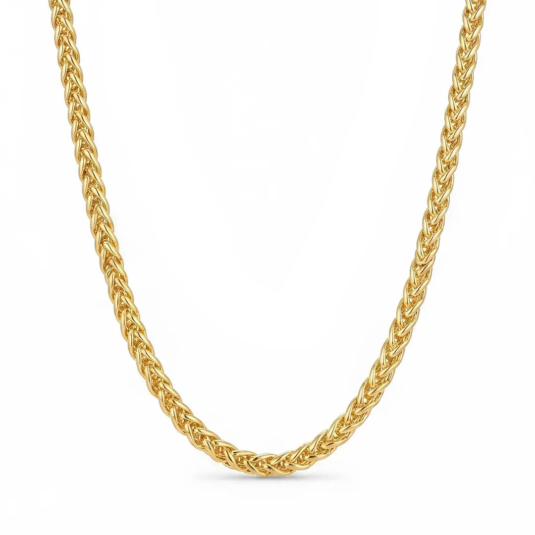 Gold & Silver Tone Wheat Spiga Chain Necklace (6mm x 50cm) – Bold Braided Statement Jewelry [skujdzlukebox3]
