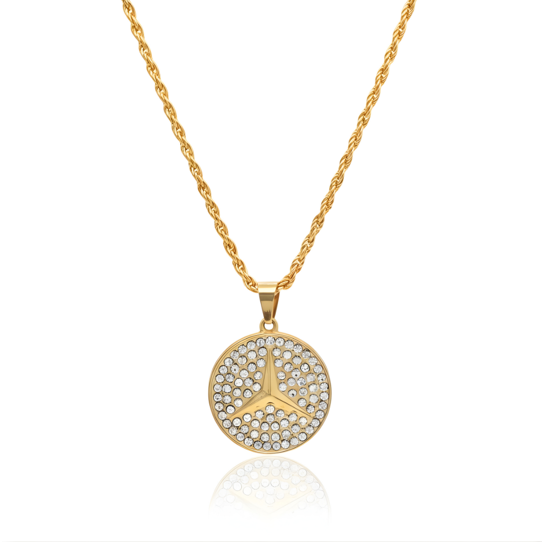 18K Gold Filled Iced Out Luxury Auto-Inspired Medallion Necklace