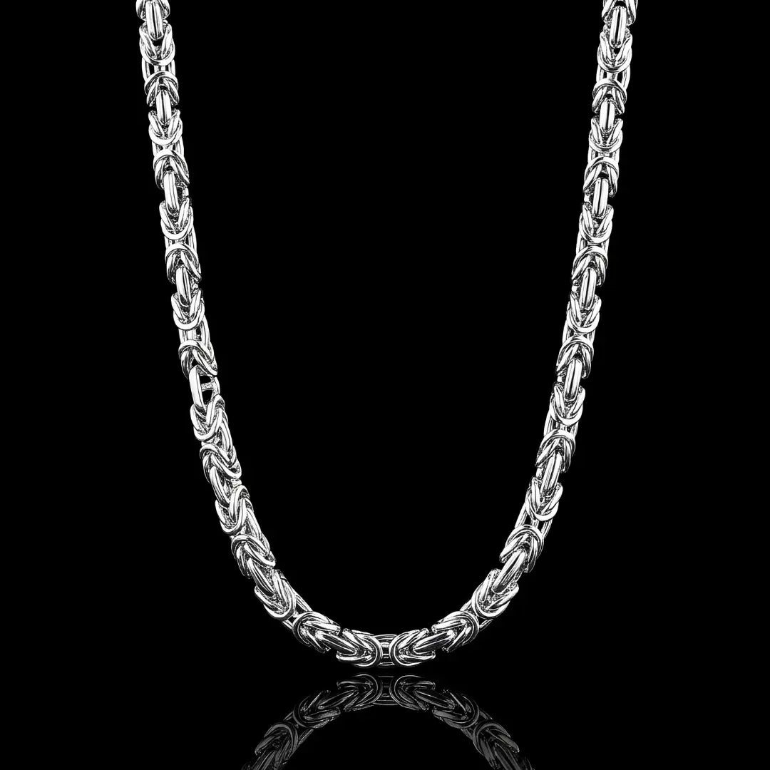 Silver Stainless Steel Byzantine Chain Necklace – , 58cm Length x 4mm, Tarnish-Proof King's Braid Chain for Men & Women