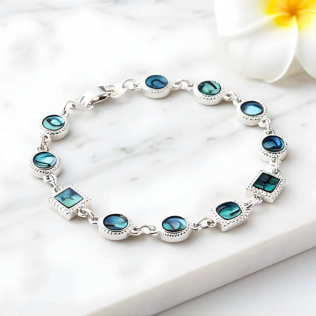 Silver Paua Shell Bracelet – Round & Square Design