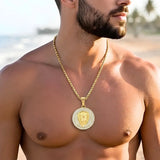 65CM x 3MM 18K Gold Filled Lion Head Medallion Pendant Necklace with Iced Crystal Halo &  Box Chain – Tarnish-Proof Statement Jewelry