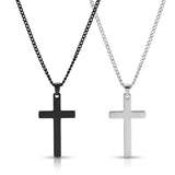 Stainless Steel Cross Pendant Necklace with Curb Chain – Tarnish-Proof Unisex Religious Jewelry in Silver & Black