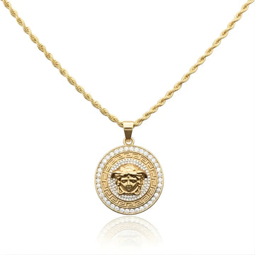 18K Gold Filled Iconic Greek Medusa Head Pendant Necklace with CZ Diamonds