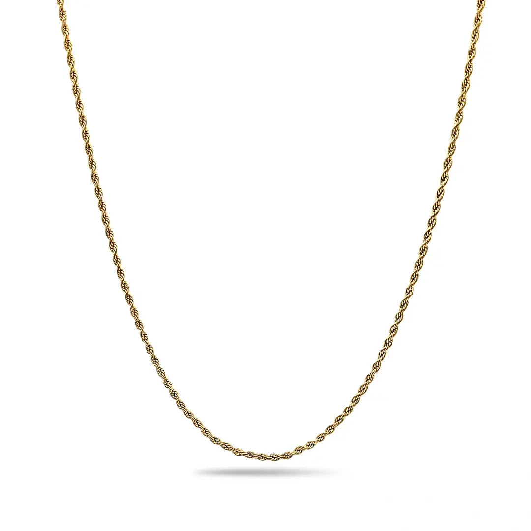 18K Gold Filled 60CM x 2MM Thin Diamond-Cut Rope Chain Necklace – Dainty Twisted Gold Chain for Men & Women